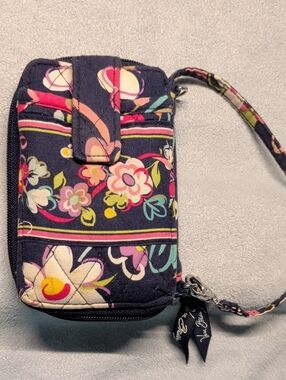 Vera Bradley Navy Floral Ribbons Wristlet Phone Wallet